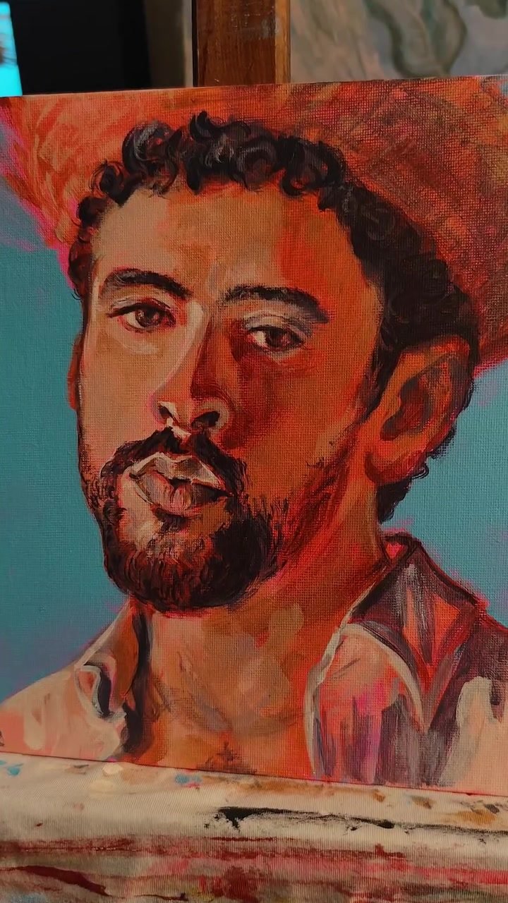 Retrato de Bad Bunny sobre fondo flúor